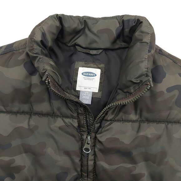 Old Navy Camo Puffer Vest Boys Large 10-12 Green Full Zip Insulated - Picture 9 of 11